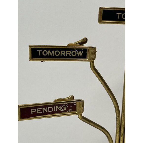 Vintage Brass Desktop Organizer Desk Memo Tree Note Clip Display MCM Marble Base - Picture 3 of 14